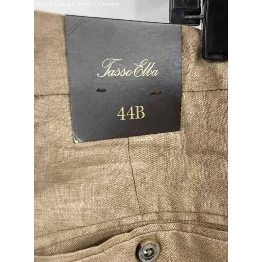 NWT Tasso Elba Island Mens Brown Linen Blend Flat Front Chino Pants 44B 46x30